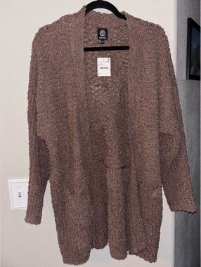 NWT Bobeau Deep Taupe Popcorn Knit Open Front Cardigan Sweater - Women's Size L
